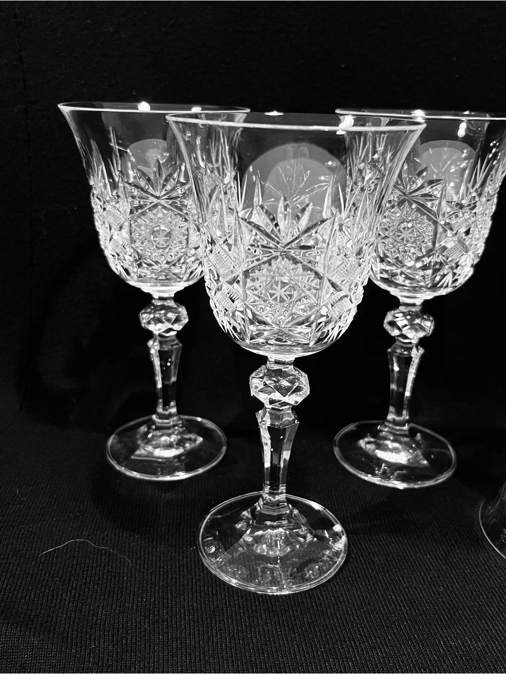 Vintage Bohemia Czech Crystal Water Goblets Set of 5 Cut Crystal 7-1/8”